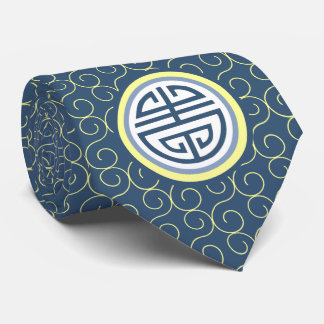 Shou Chinese Longevity Symbol - Blau und Gelb Krawatte