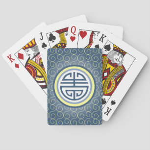 Shou Chinese Longevity Symbol - Blau und Gelb Spielkarten