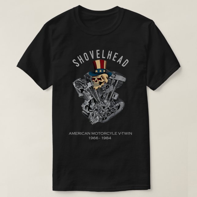ShovelHead Retro Skull VTwin Motor 1966 Motorrad T-Shirt (Design vorne)