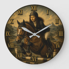 Show Jumping Funny Mona Lisa Horse Lover Gift Große Wanduhr