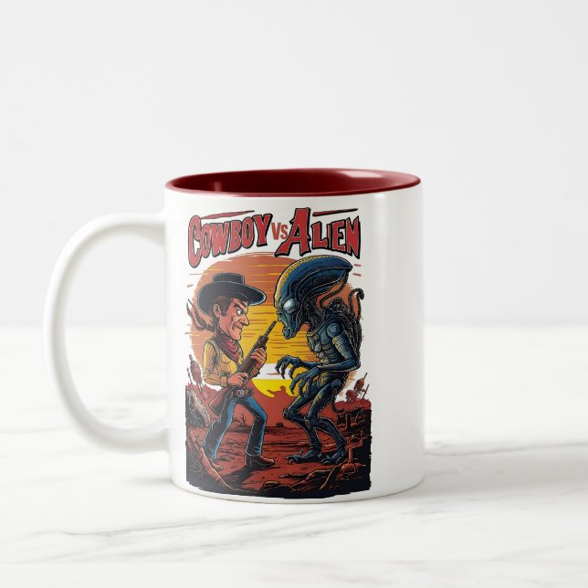 Showdown bei Sundown - Cowboy vs. Alien Zweifarbige Tasse (Links)