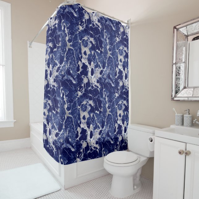 Shower Curtain - Blue and Silver Marble Pattern Duschvorhang (Beispiel)