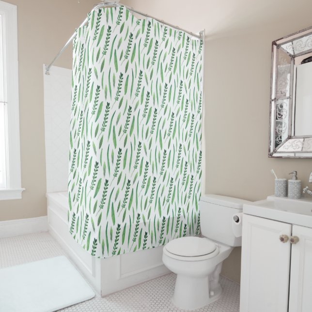 Shower Curtain - Green Leaves Pattern Duschvorhang (Beispiel)