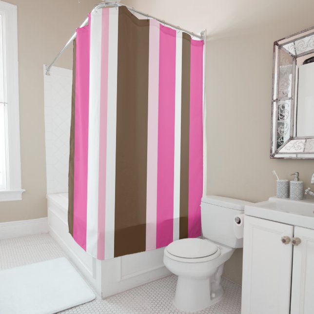 Shower Curtain Neutral Brown & Pink Stripe  Duschvorhang (Beispiel)