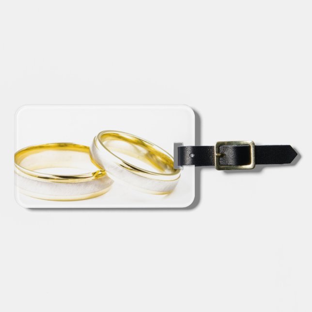 Shower Party Bride Groom Love Wedding Rings Gepäckanhänger (Vorderseite horizontal)