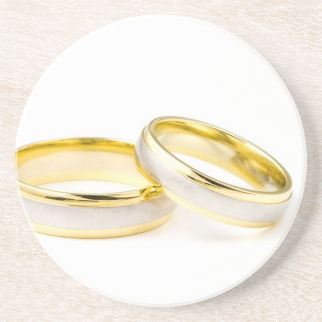 Shower Party Bride Groom Love Wedding Rings Sandstein Untersetzer (Vorne)