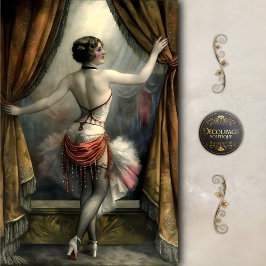 Showgirl Dancer with Gold curtains Decoupage Seidenpapier