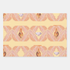 Showgirl Era Feather Packpapier -3 Flachblätter Geschenkpapier Set