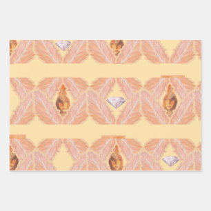 Showgirl Era Feather Packpapier -3 Flachblätter Geschenkpapier Set