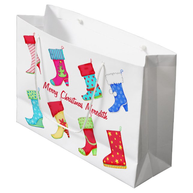 Showübername Personalisierter Weihnachtsmann Strum Große Geschenktüte (Vorderseite Schrägansicht)