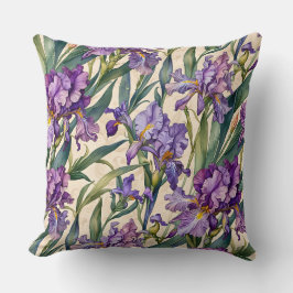 Showy Lila Iris auf Ecru Scroll Kissen