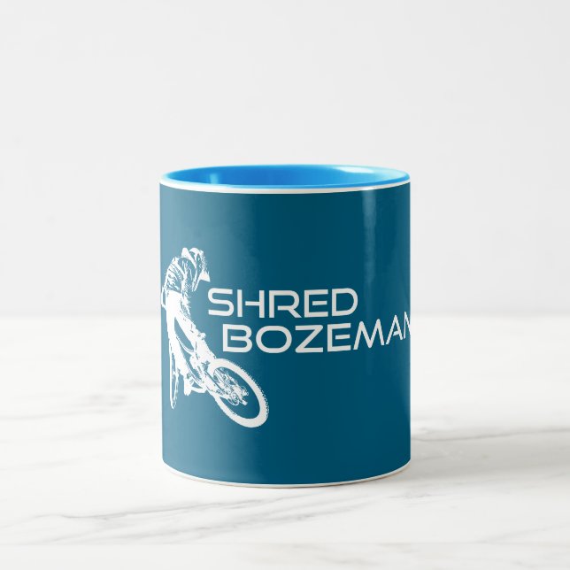 Shred Bozeman Montana Mountain Biking Zweifarbige Tasse (Mittel)