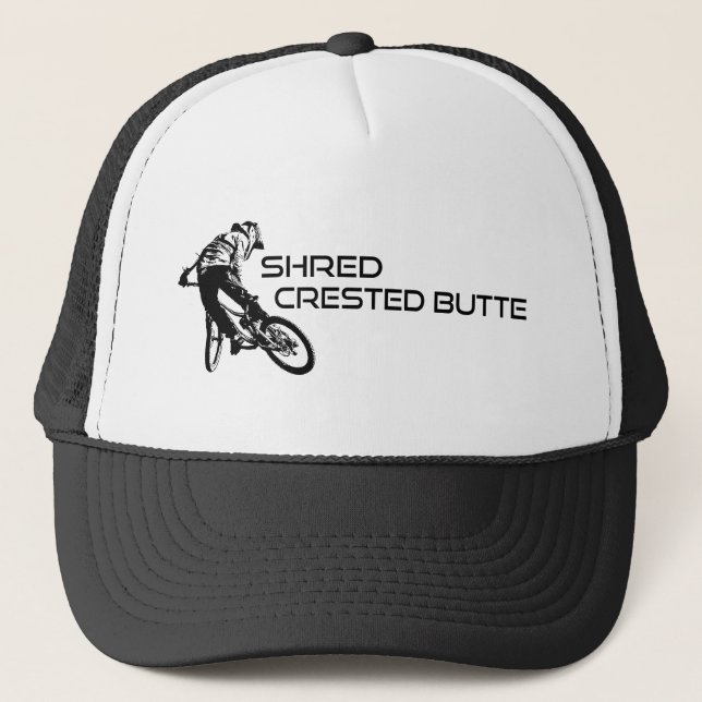 Shred Crested Butte Colorado Mountain Biking Truckerkappe (Vorderseite)