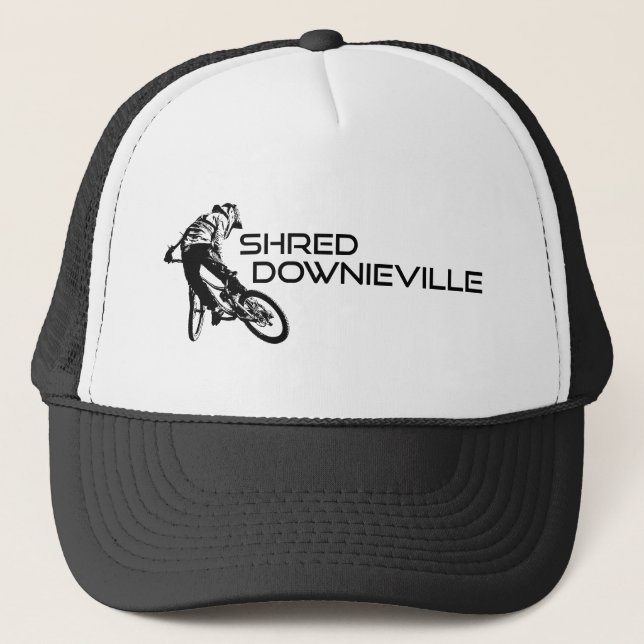 Shred Downieville California Mountain Biking Truckerkappe (Vorderseite)