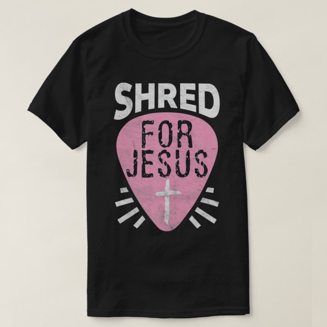 Shred für Jesus Christlich Rock Heavy Metal Guitar T-Shirt (Design vorne)