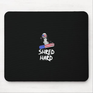 Shred Hard American Flag Panda Bear Snowboarding T Mousepad