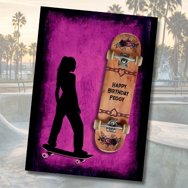 Shred Like a Girl Skateboard Carte d'anniversaire (Shred Like a Girl Skateboarding Happy Birthday Card)