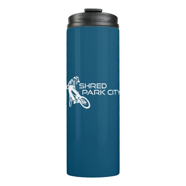 Shred Park City Utah Mountain Biking Thermosbecher (Vorderseite)