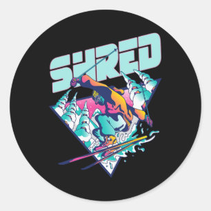Shred-Shirt Vintage Freestyle Skifahren 80er Kostü Runder Aufkleber