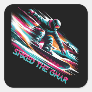 Shred the Gnar Snowboarding Quadratischer Aufkleber
