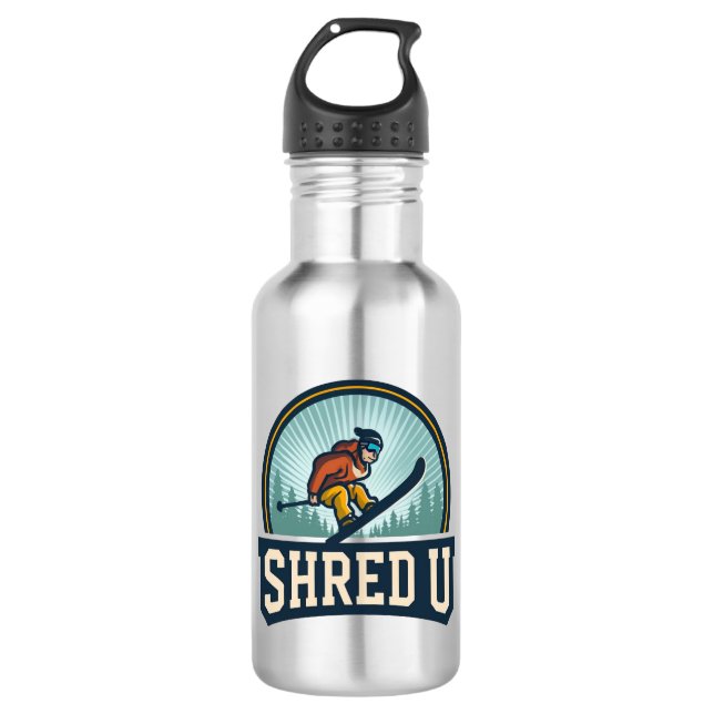Shred University Skiing Edelstahlflasche (Vorderseite)