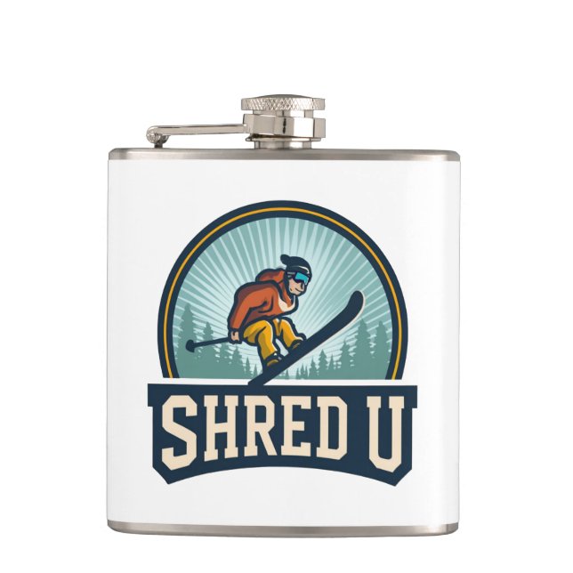 Shred University Skiing Flachmann (Vorderseite)