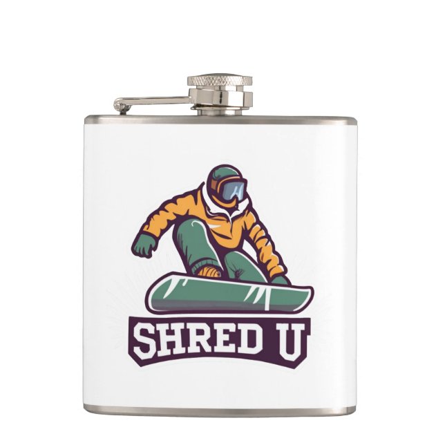 Shred University Snowboarding Flachmann (Vorderseite)