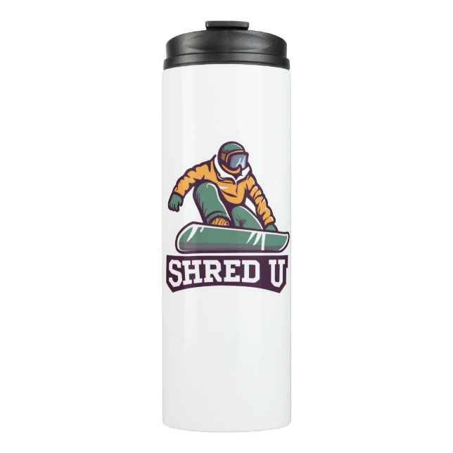 Shred University Snowboarding Thermosbecher (Vorderseite)