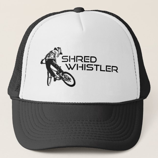 Shred Whistler British Columbia Mountain Biking Truckerkappe (Vorderseite)