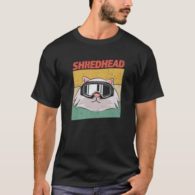 Shredhead Funny Snowboarding Cat In Goggles T-Shirt (Vorderseite)