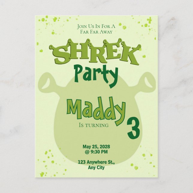 Shrek Inspired Birthday Invitation | Far Far Away  (Devant)