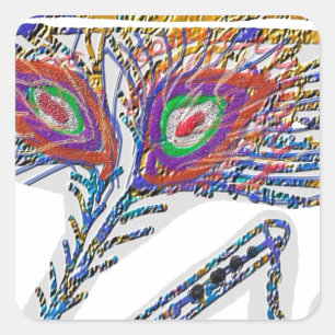 Shri KRISHNA: FLUTE, Peacock Feather, Makhan Quadratischer Aufkleber