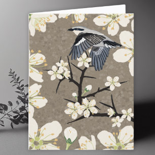 Shrike Bird und Blume, die die Blankokarte Gezeich Dankeskarte