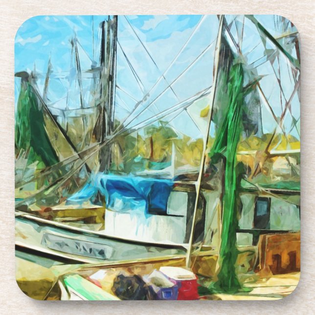 SHRIMP BOATS DOCKED Abstrakt Impressionist.jpg Getränkeuntersetzer (Vorderseite)