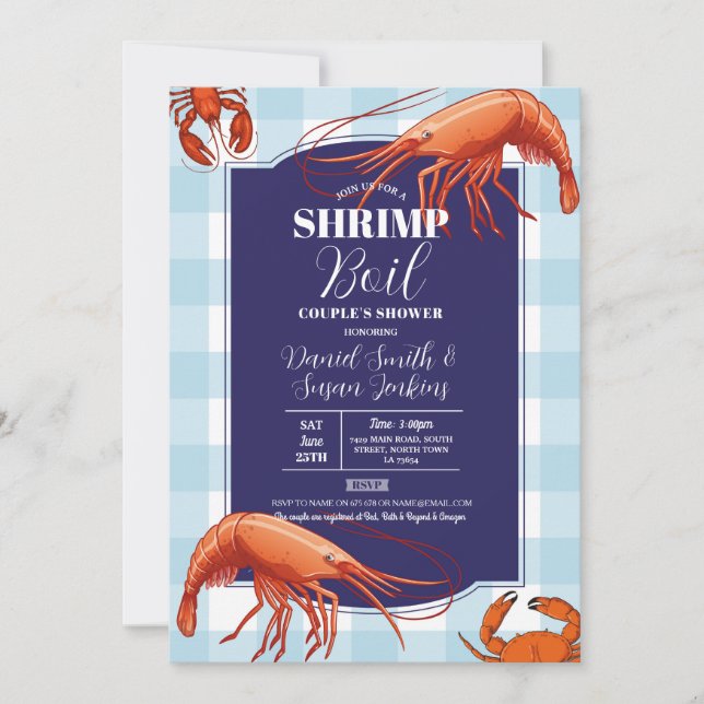 Shrimp Boil Engagement Party Seafood Navy Lobster Einladung (Vorderseite)