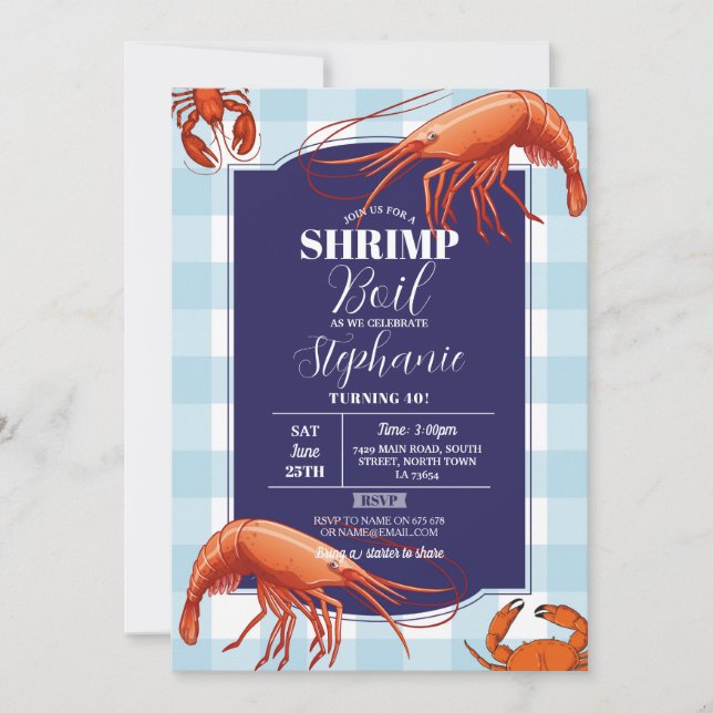 Shrimp Boil Geburtstagsparty Seafood Krabbenhengst Einladung (Vorderseite)