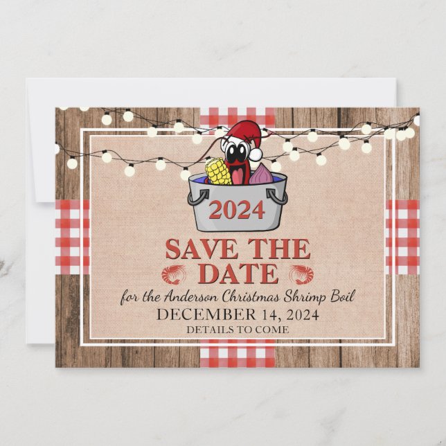 Shrimp Boil Rustikale Weihnachtsfeier Save The Date (Vorderseite)