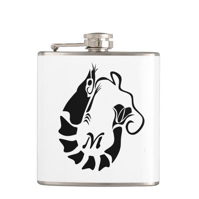 Shrimp Monogram im Schwarzen Stilstil Flachmann (Vorderseite)