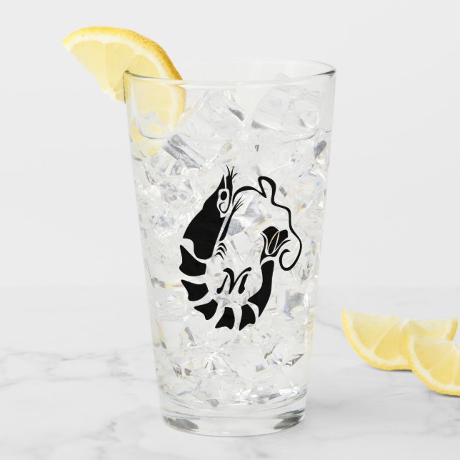 Shrimp Monogram im Schwarzen Stilstil Glas (Vorderseite Ice)