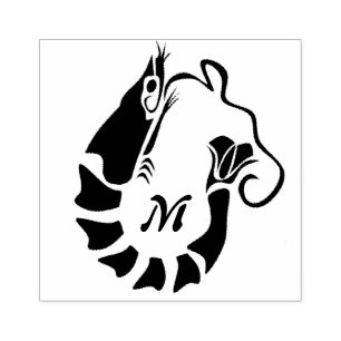 Shrimp Monogram im Schwarzen Stilstil Gummistempel