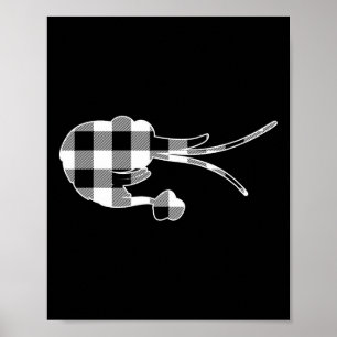 Shrimp Schwarz-Weiß-Buffalo-Karo-Plaid Frohe Weihn Poster