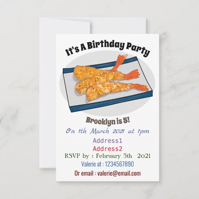 Shrimp tempura Cartoon Illustration Einladung (Vorderseite)