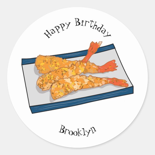 Shrimp tempura Cartoon Illustration Runder Aufkleber (Vorderseite)