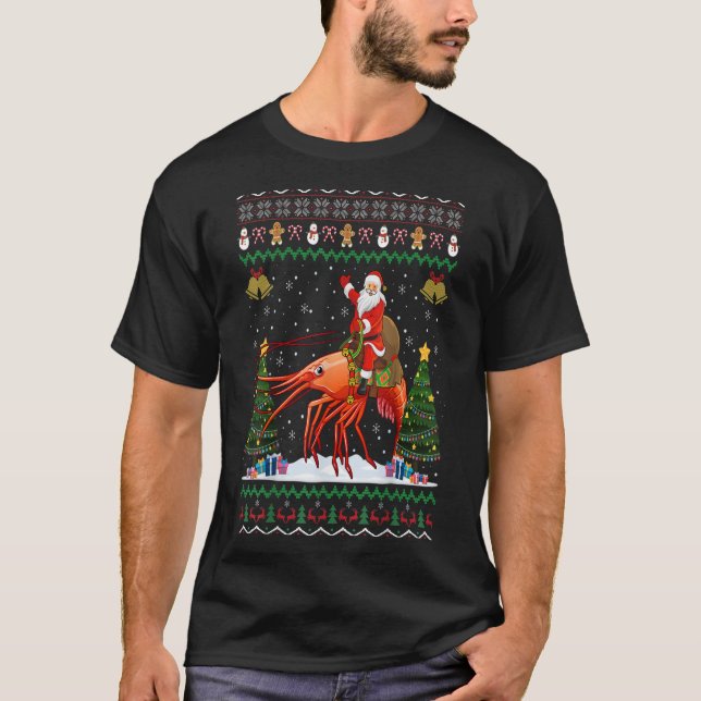 Shrimp Ugly Xmas Geschenk Santa Riding Shrimp Chri T-Shirt (Vorderseite)
