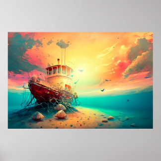 Shrimpenboot bei Sunset Poster