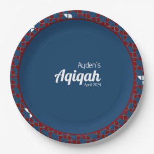 SHRIMPLY Blue Red Pattern, Aqiqah Baby Dusche Pappteller