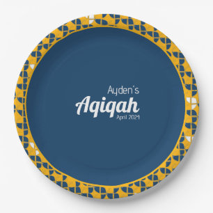 SHRIMPLY Blue Yellow, Aqiqah Baby Dusche Pappteller