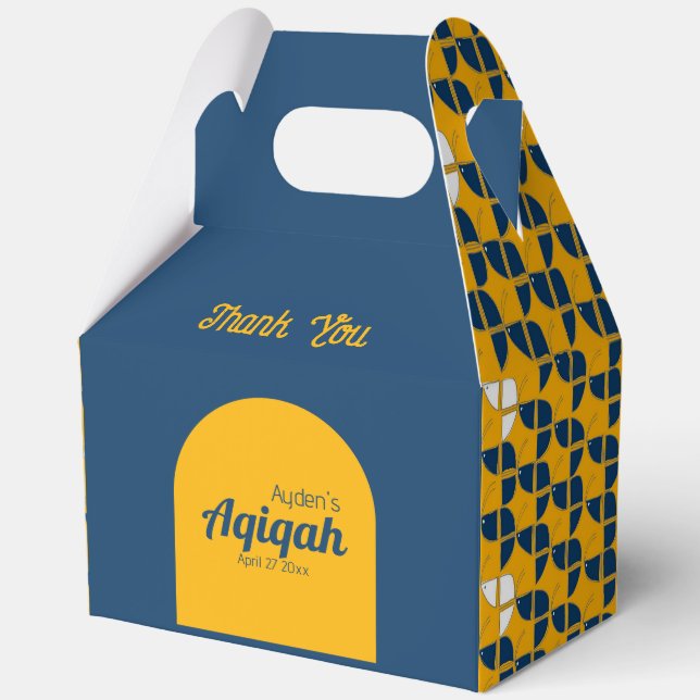 SHRIMPLY Blue Yellow Pattern, Aqiqah Baby Dusche Geschenkschachtel (Vorderseite)