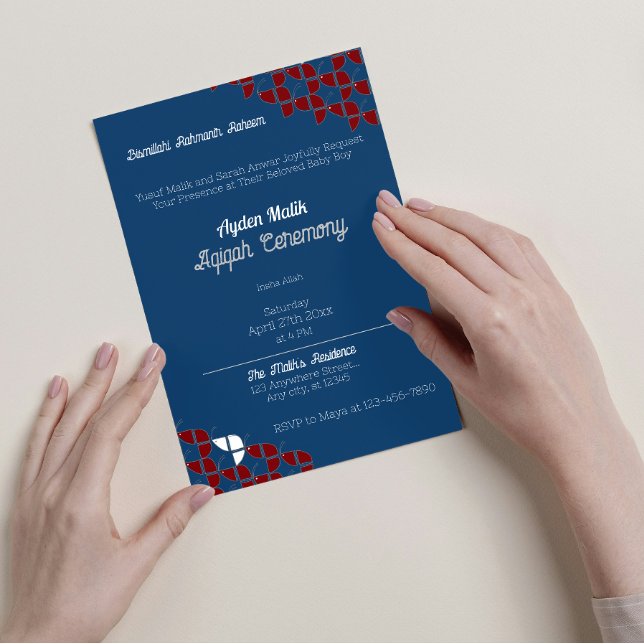 SHRIMPLY Retro Blue Red, Aqiqah Baby Dusche Einladung (Von Creator hochgeladen)