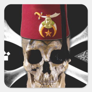 Shriner Freimaurerschädel und Knochen mit Fez Quadratischer Aufkleber
